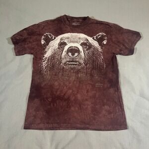 Y2K The Mountain Brown Bear Face Tie Dye Animal Graphic Tee Men's Medium T-Shirt